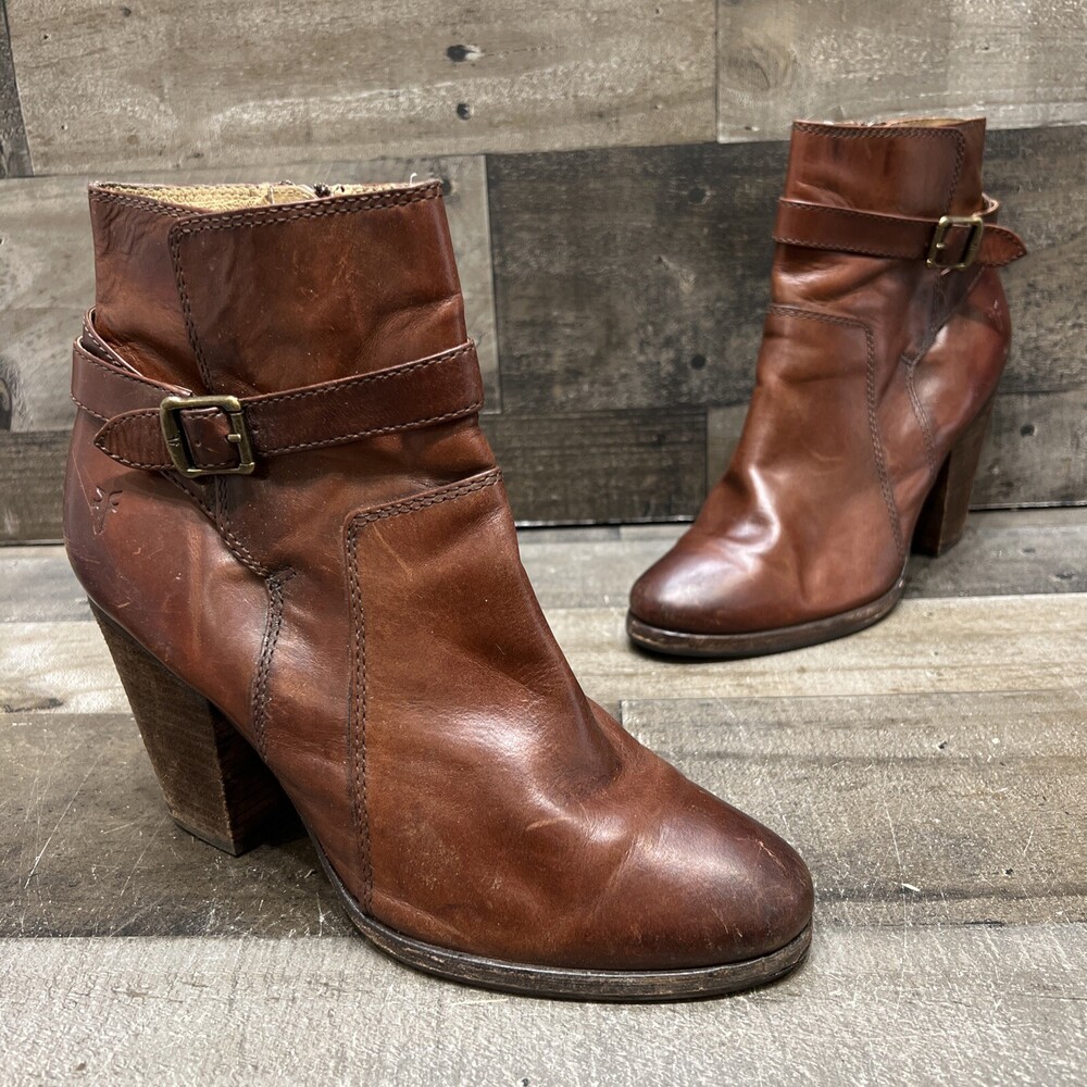 Frye Patty Riding Booties Womens Brown Leather Side Zip Heel size 10 M